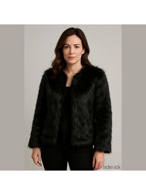 The Bay black faux fur jacket Womens size Small Medium shaggy Rockstar Glam